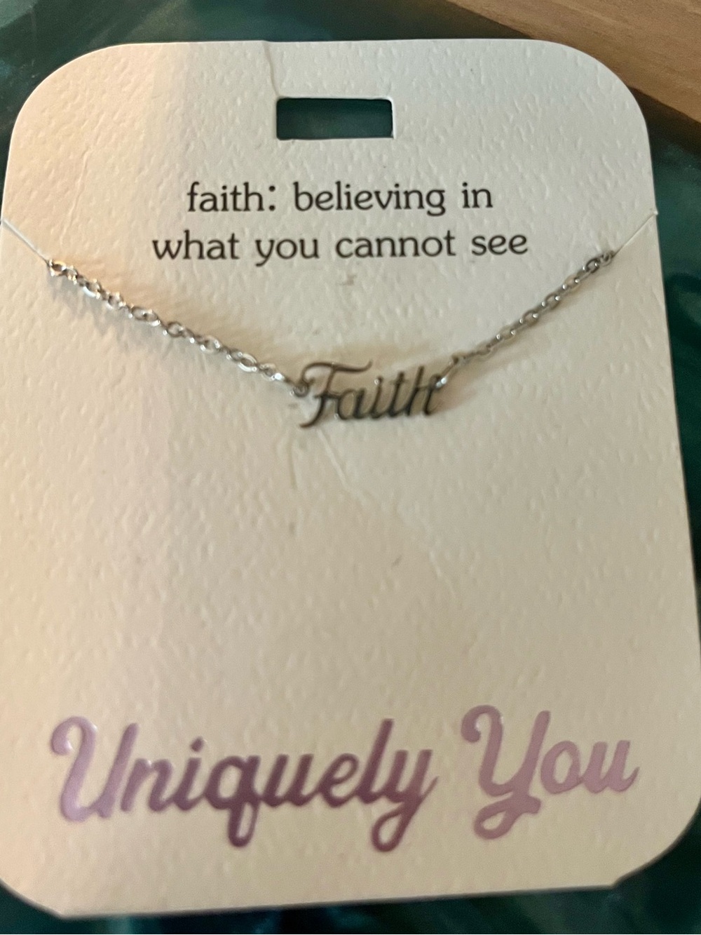Uniquely You Faith Script Necklace in Silvertone